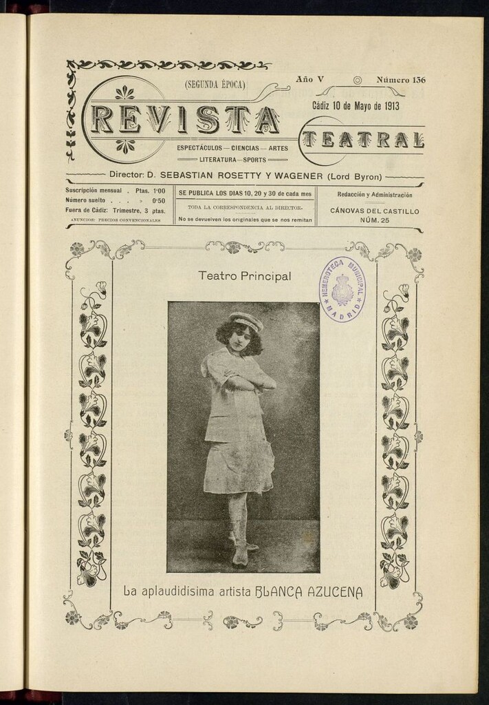 Miniatura de Revista Teatral, Literaria, Científica, de Bellas Artes y Espectáculos. Segunda época Nº 136