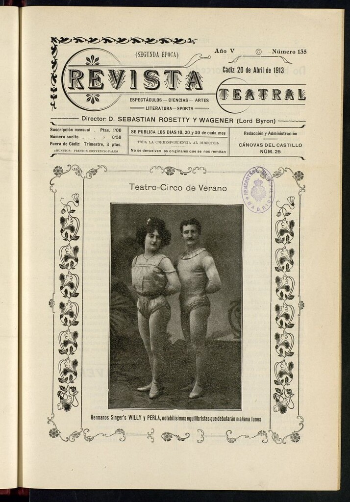 Miniatura de Revista Teatral, Literaria, Científica, de Bellas Artes y Espectáculos. Segunda época Nº 135