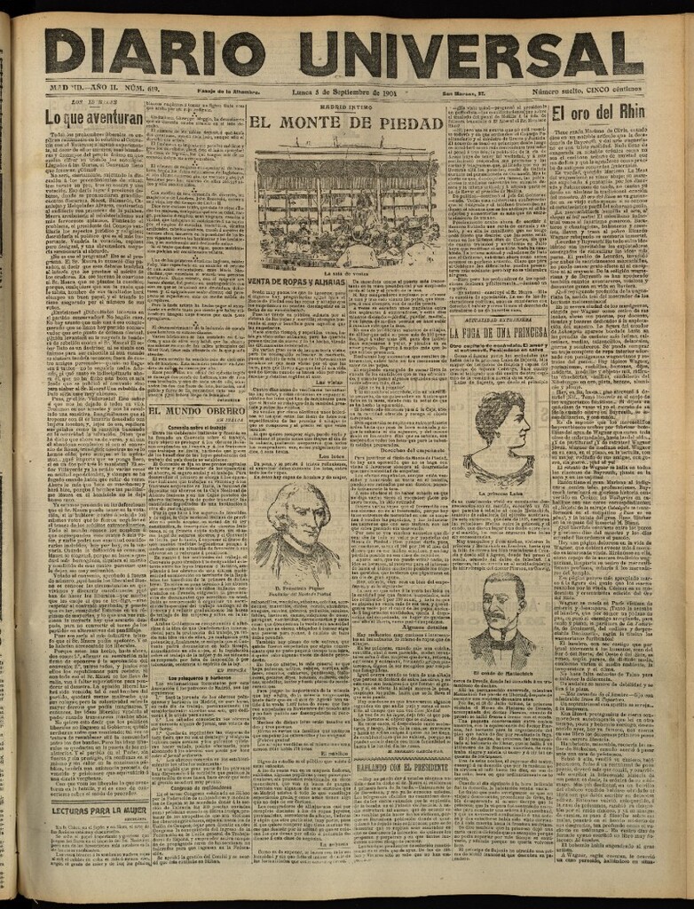 Miniatura de Diario Universal del 5 de septiembre de 1904, edición de tarde
