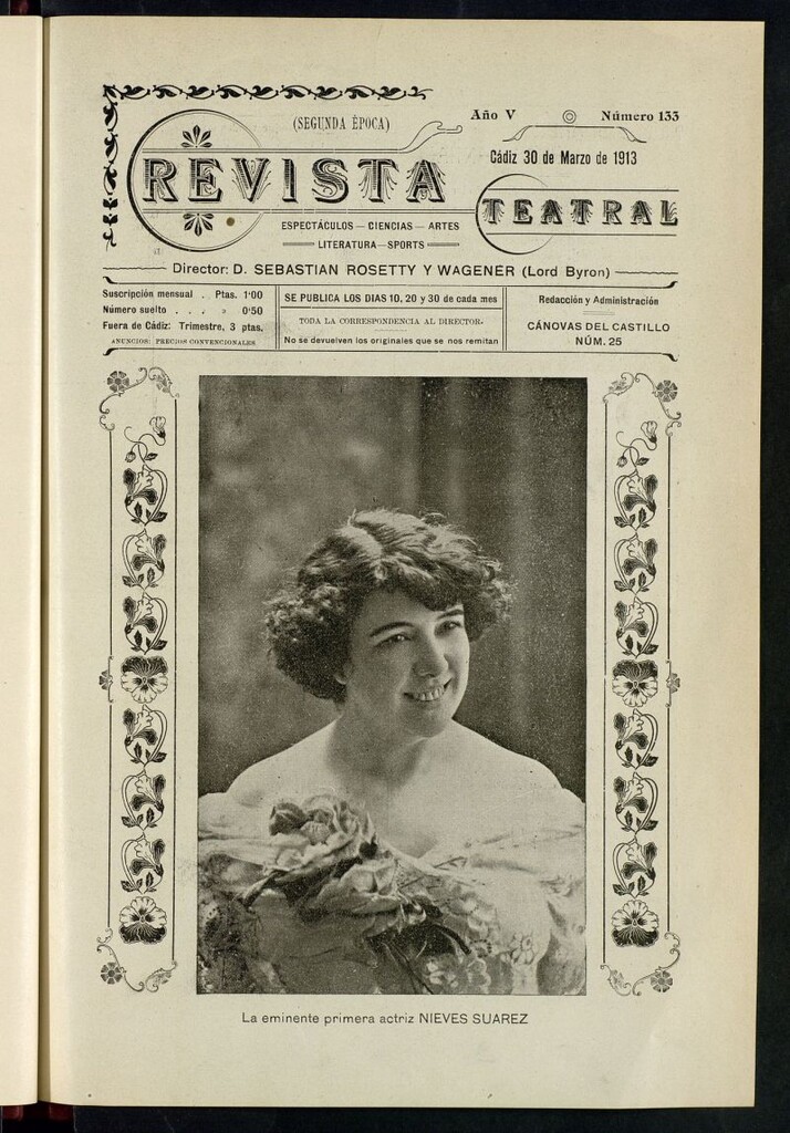 Miniatura de Revista Teatral, Literaria, Científica, de Bellas Artes y Espectáculos. Segunda época Nº 133
