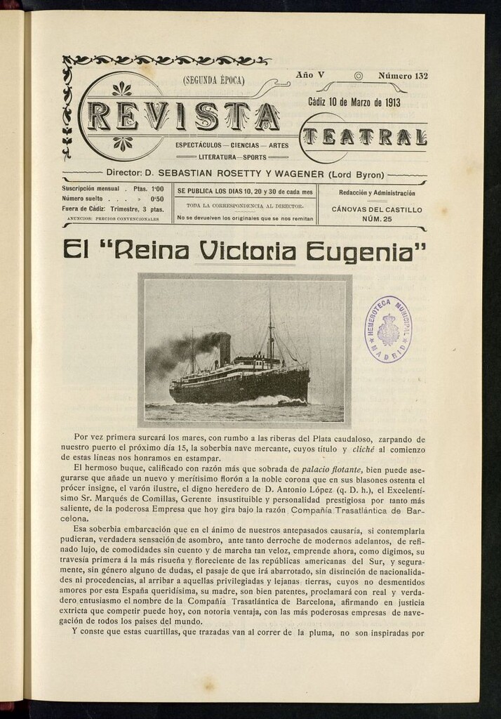 Miniatura de Revista Teatral, Literaria, Científica, de Bellas Artes y Espectáculos. Segunda época Nº 132