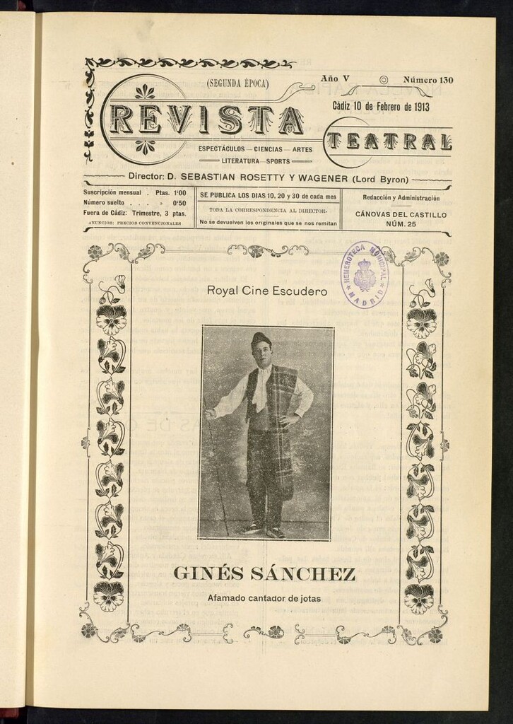 Miniatura de Revista Teatral, Literaria, Científica, de Bellas Artes y Espectáculos. Segunda época Nº 130