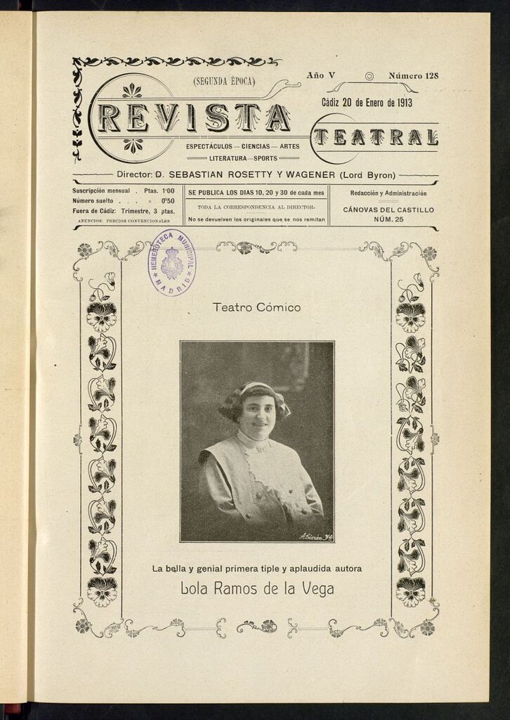 Miniatura de Revista Teatral, Literaria, Científica, de Bellas Artes y Espectáculos. Segunda época Nº 128