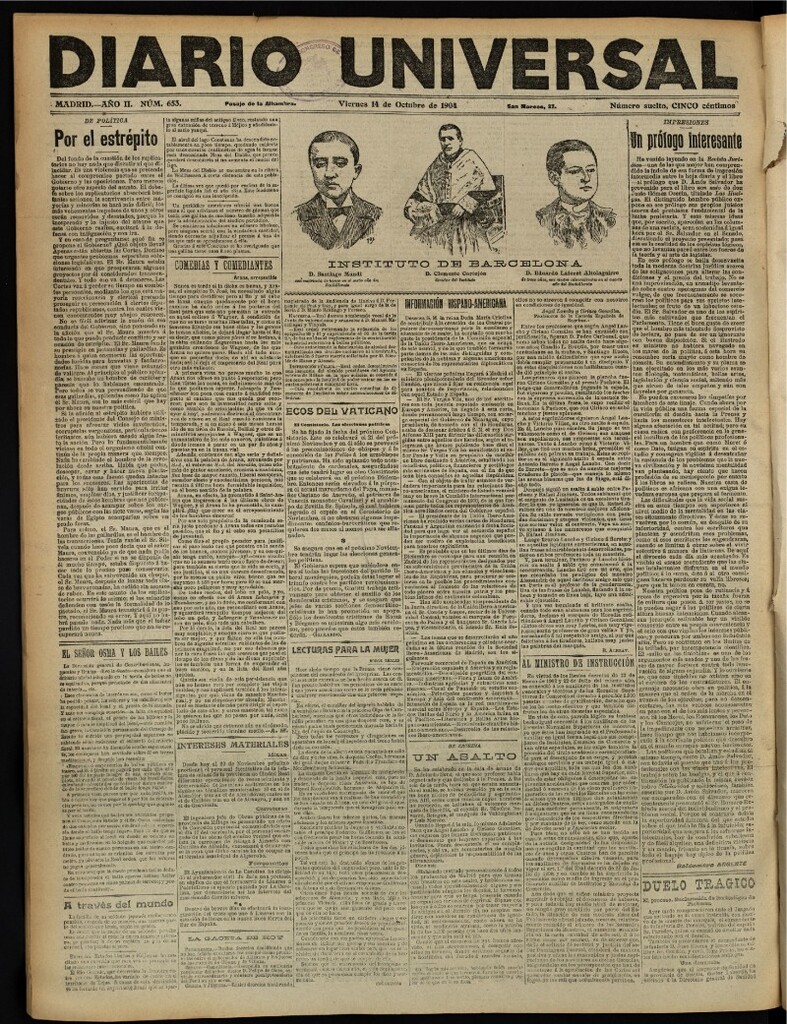 Miniatura de Diario Universal del 14 de octubre de 1904, edición de noche