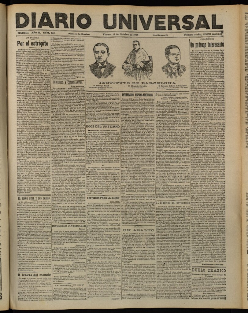 Miniatura de Diario Universal del 14 de octubre de 1904, edición de tarde
