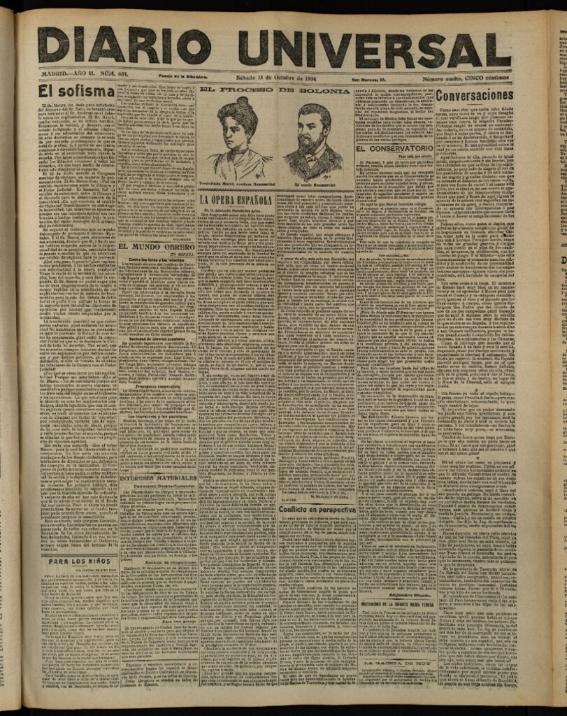 Miniatura de Diario Universal del 15 de octubre de 1904, edición de tarde