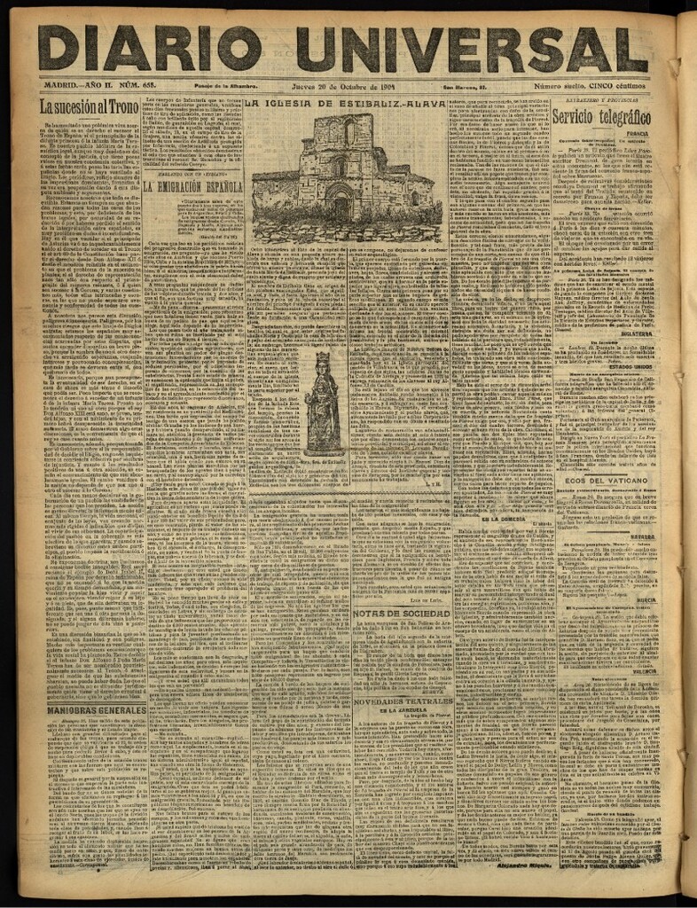 Miniatura de Diario Universal del 20 de octubre de 1904, edición de noche