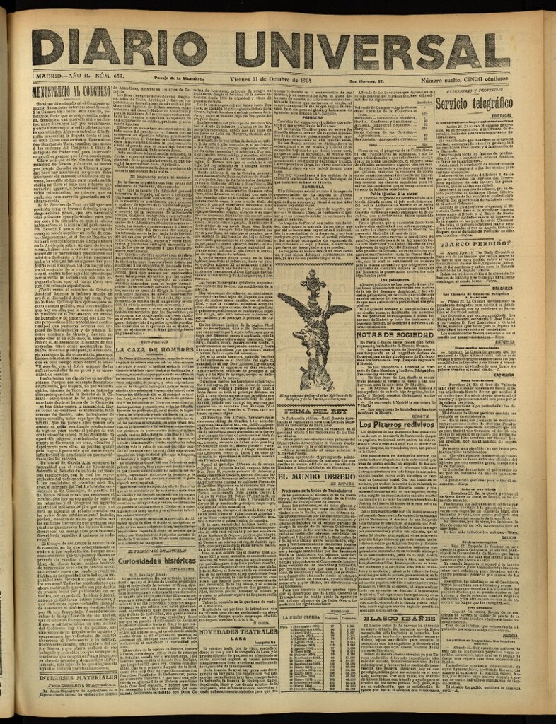 Miniatura de Diario Universal del 21 de octubre de 1904, edición de tarde