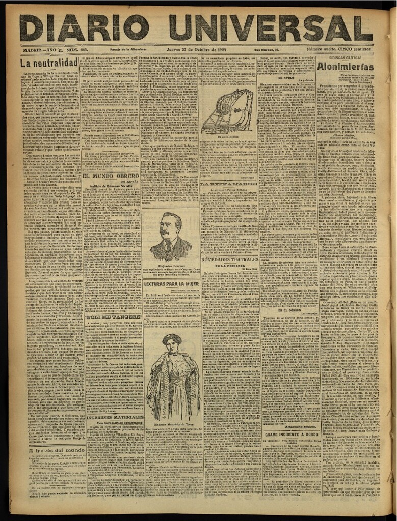 Miniatura de Diario Universal del 27 de octubre de 1904, edición de noche