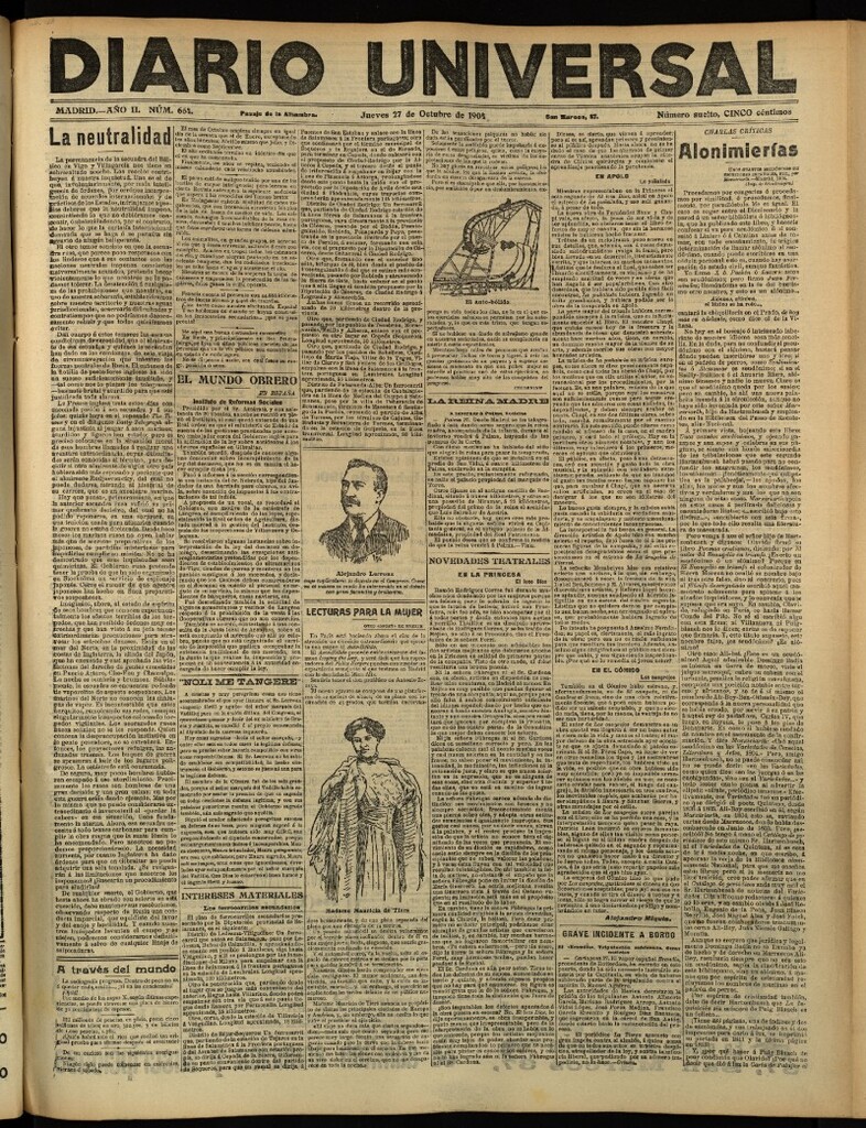 Miniatura de Diario Universal del 27 de octubre de 1904, edición de tarde