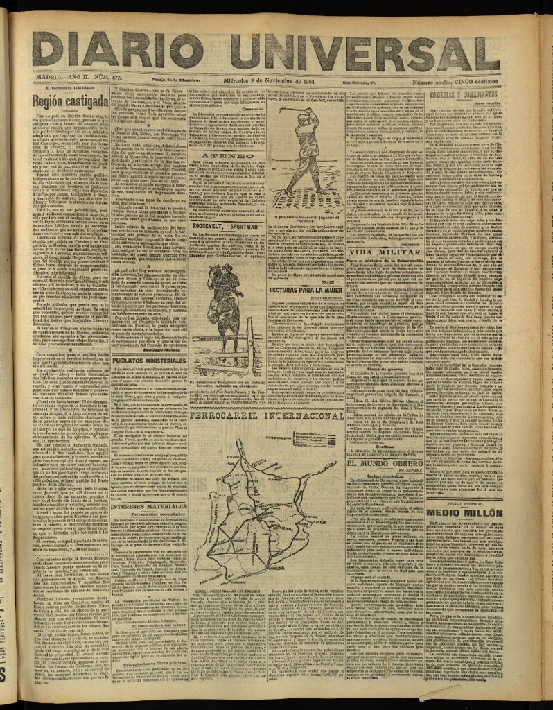 Miniatura de Diario Universal del 9 de noviembre de 1904, edición de tarde