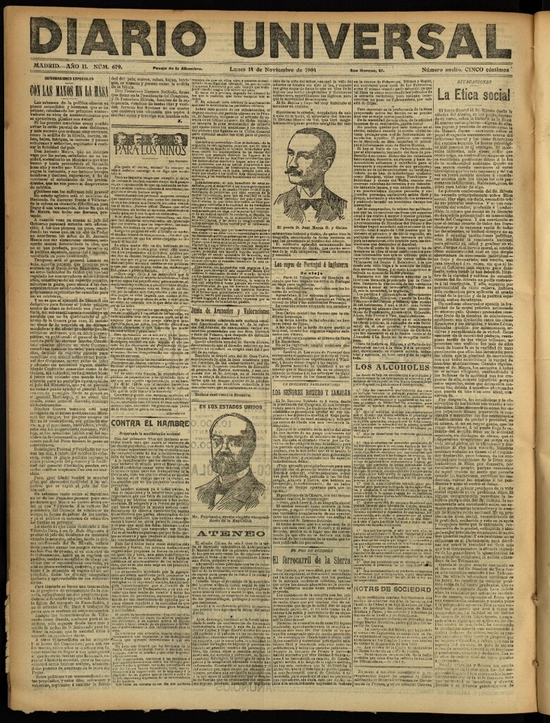 Miniatura de Diario Universal del 14 de noviembre de 1904, edición de noche
