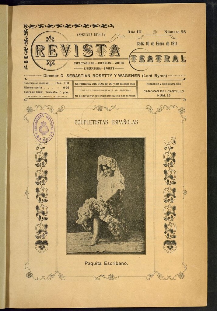 Miniatura de Revista Teatral, Literaria, Científica, de Bellas Artes y Espectáculos. Segunda época. Nº 55