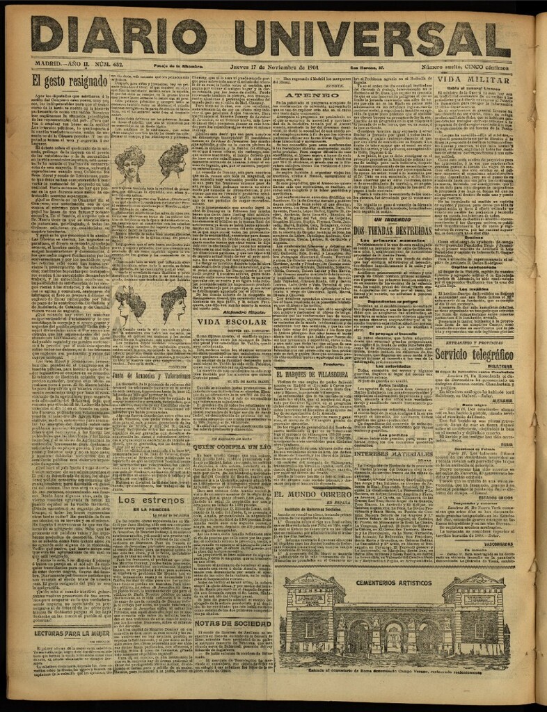Miniatura de Diario Universal del 17 de noviembre de 1904, edición de noche