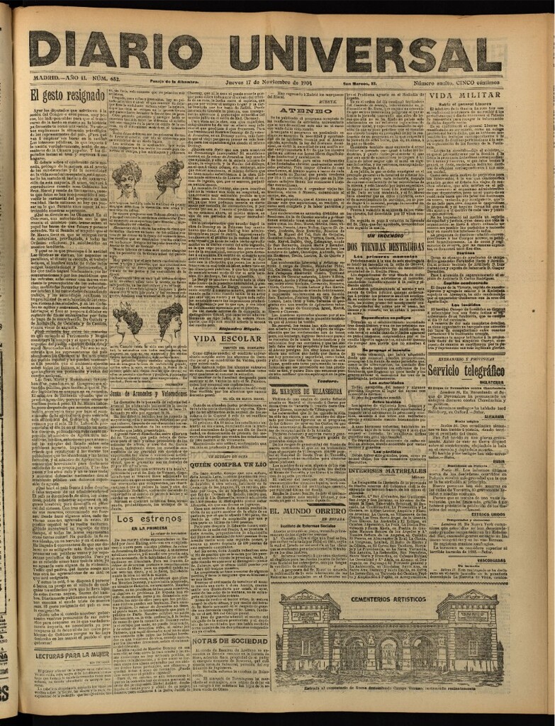 Miniatura de Diario Universal del 17 de noviembre de 1904, edición de tarde