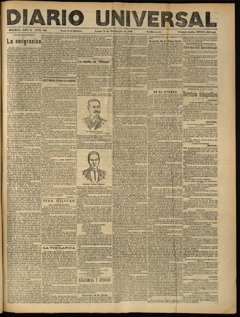 Miniatura de Diario Universal del 21 de noviembre de 1904, edición de noche