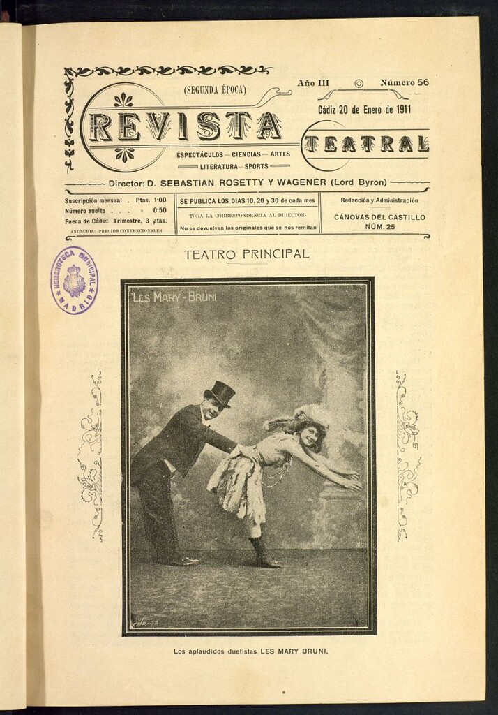 Miniatura de Revista Teatral, Literaria, Científica, de Bellas Artes y Espectáculos. Segunda época. Nº 56