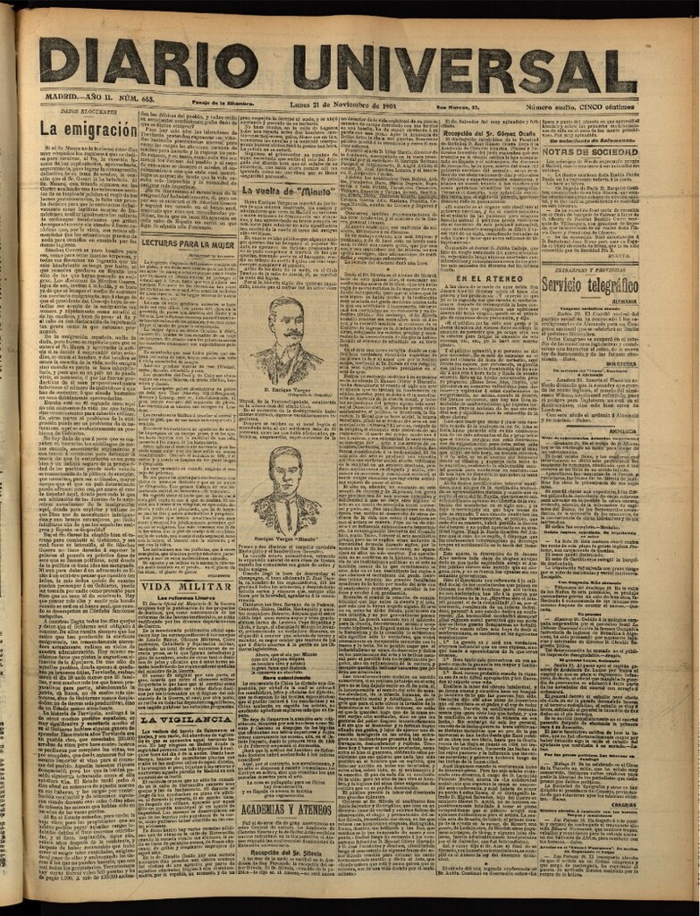 Miniatura de Diario Universal del 21 de noviembre de 1904, edición de tarde