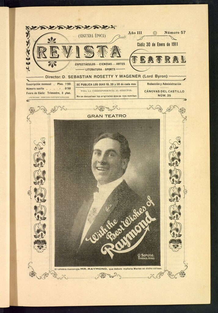 Miniatura de Revista Teatral, Literaria, Científica, de Bellas Artes y Espectáculos. Segunda época. Nº 57