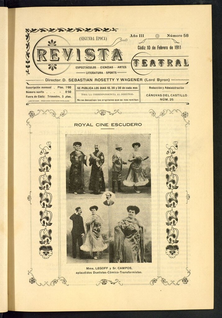 Miniatura de Revista Teatral, Literaria, Científica, de Bellas Artes y Espectáculos. Segunda época. Nº 58