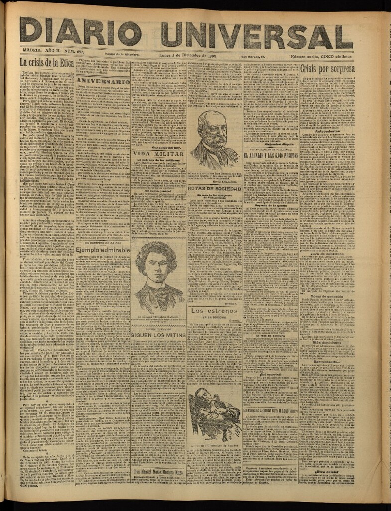 Miniatura de Diario Universal del 5 de diciembre de 1904, edición de tarde