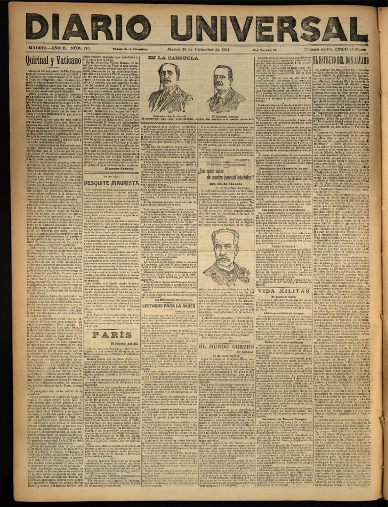 Miniatura de Diario Universal del 20 de diciembre de 1904, edición de noche