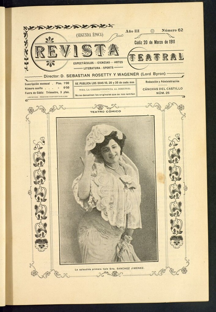 Miniatura de Revista Teatral, Literaria, Científica, de Bellas Artes y Espectáculos. Segunda época. Nº 62