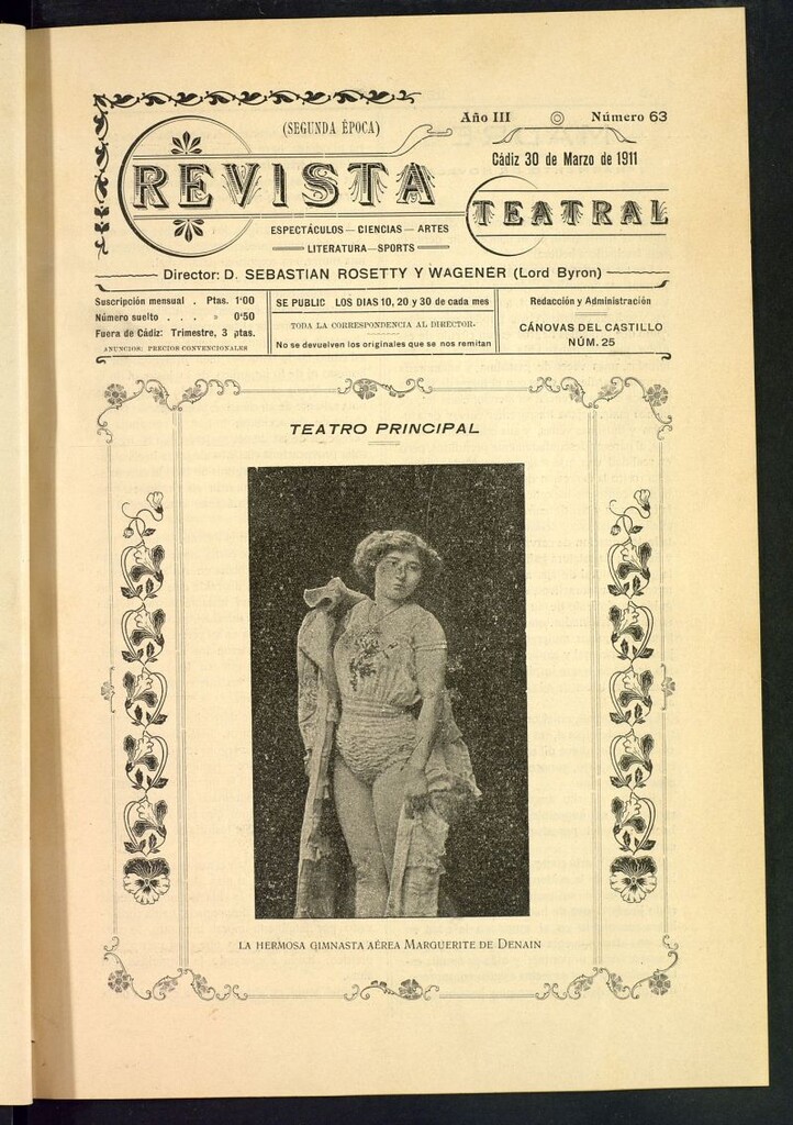 Miniatura de Revista Teatral, Literaria, Científica, de Bellas Artes y Espectáculos. Segunda época. Nº 63