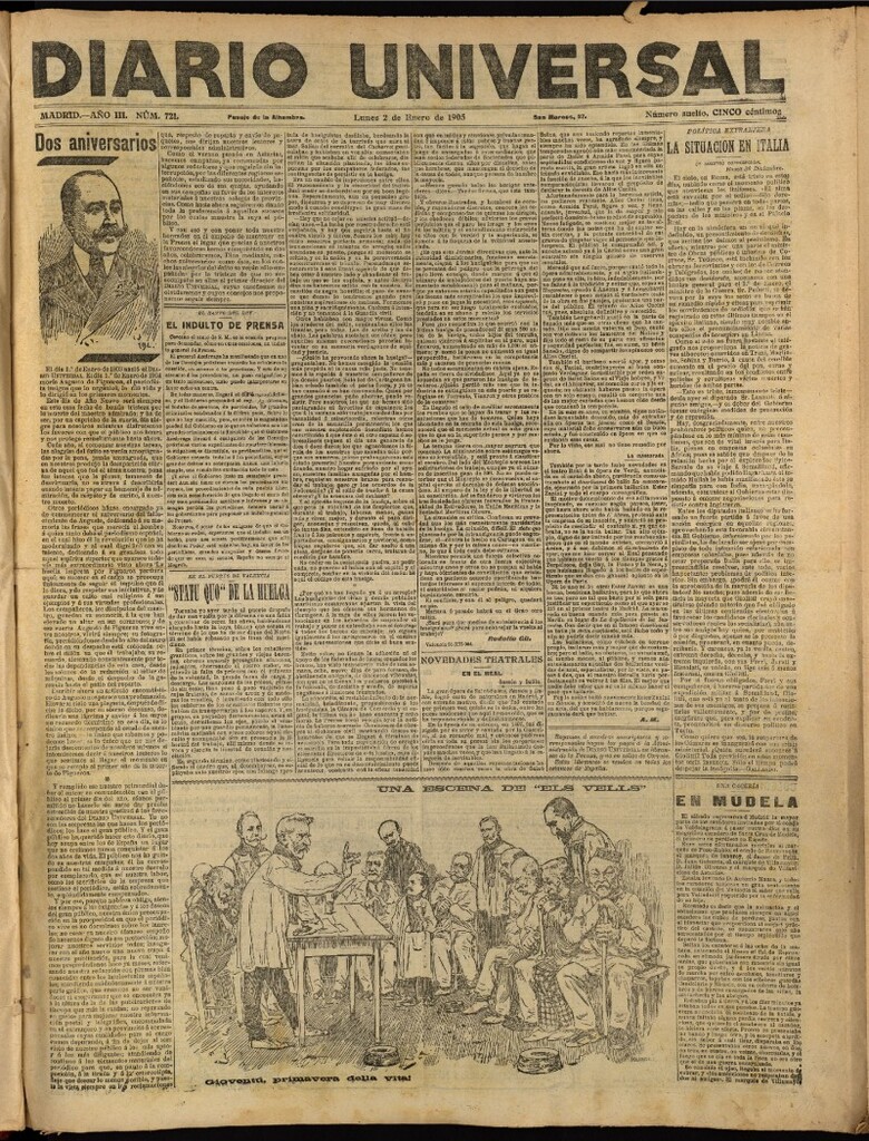 Miniatura de Diario Universal del 2 de enero de 1905, edición de noche