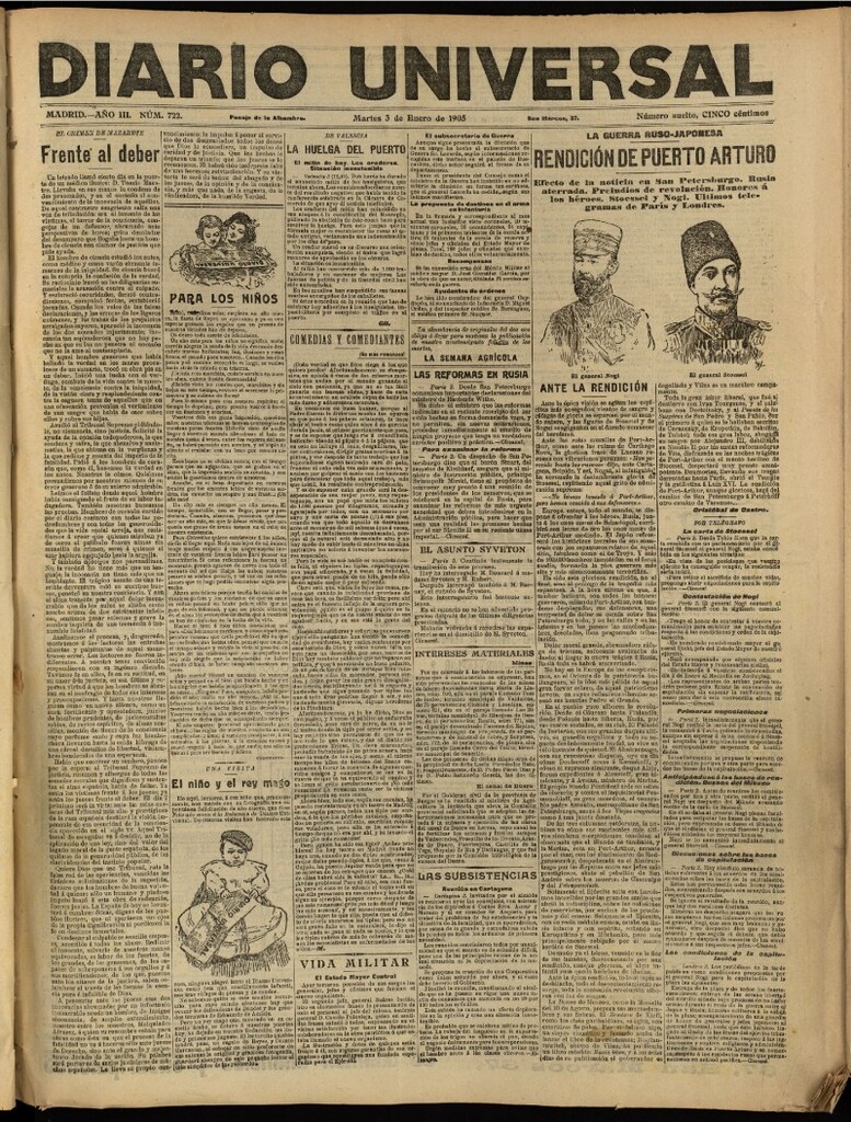 Miniatura de Diario Universal del 3 de enero de 1905, edición de tarde