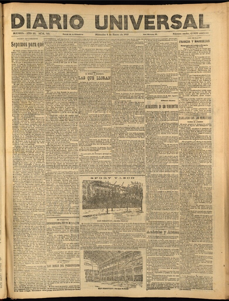 Miniatura de Diario Universal del 4 de enero de 1905, edición de noche