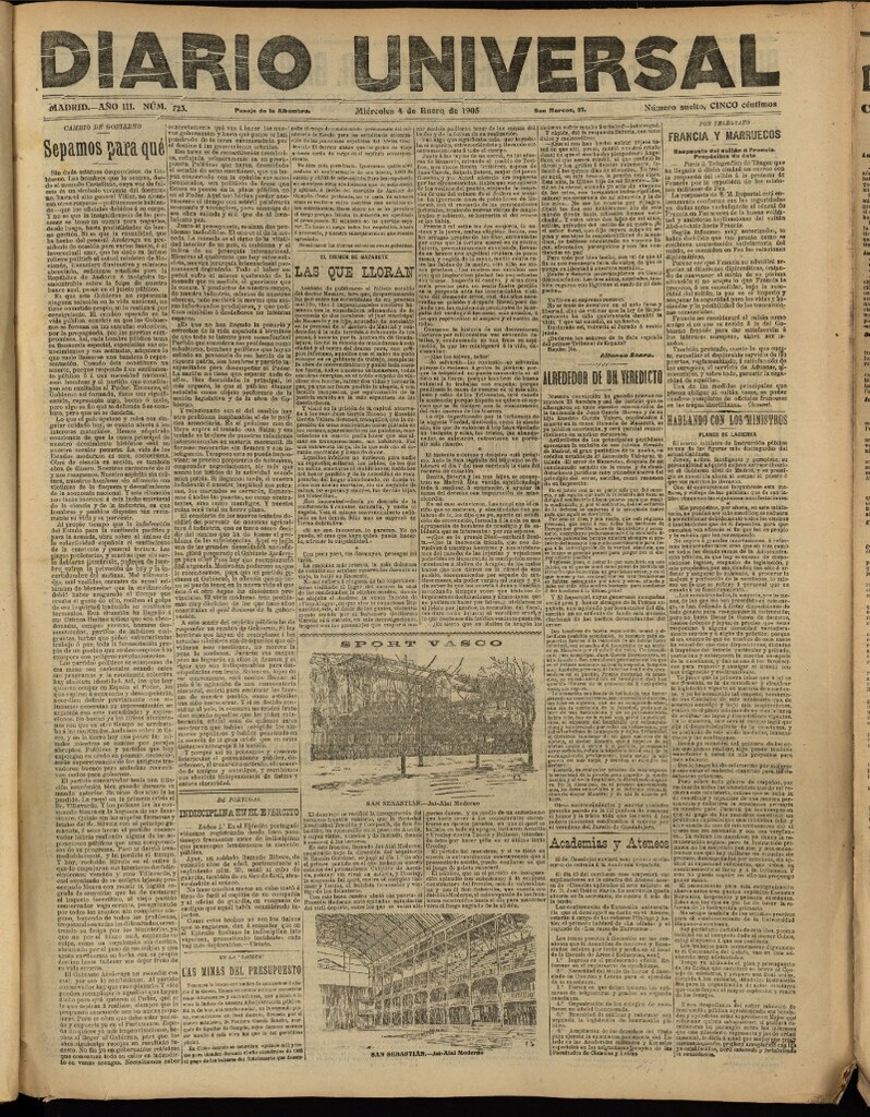 Miniatura de Diario Universal del 4 de enero de 1905, edición de tarde
