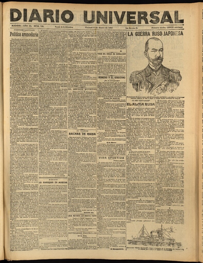 Miniatura de Diario Universal del 6 de enero de 1905, edición de noche