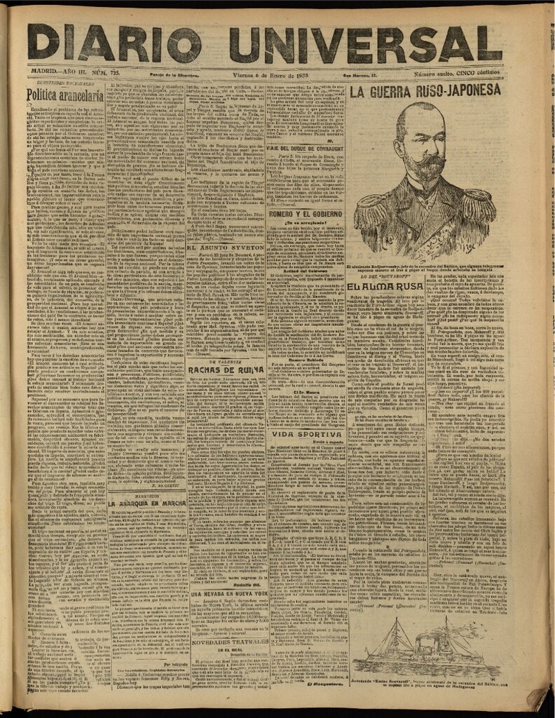 Miniatura de Diario Universal del 6 de enero de 1905, edición de tarde