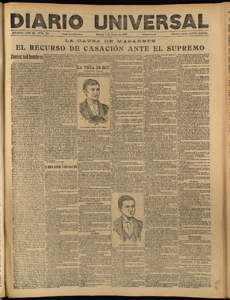 Miniatura de Diario Universal del 7 de enero de 1905, edición de noche