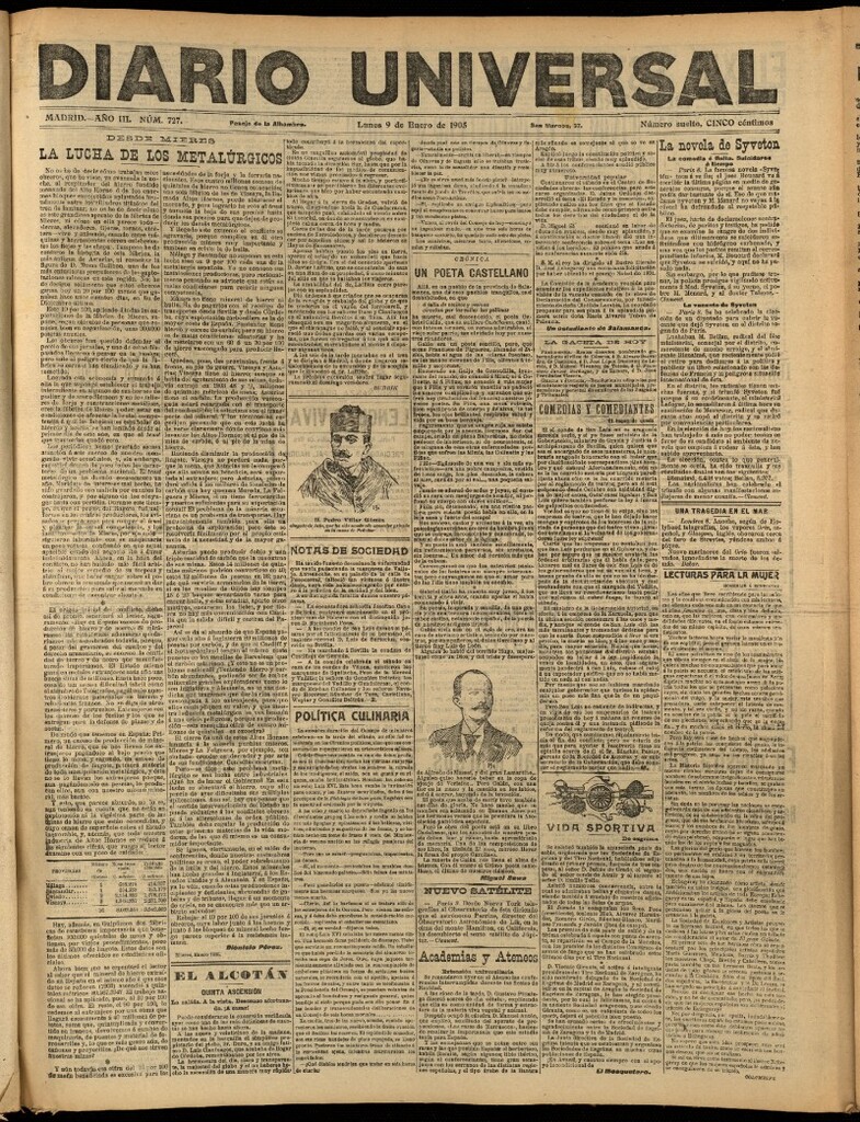 Miniatura de Diario Universal del 9 de enero de 1905, edición de noche