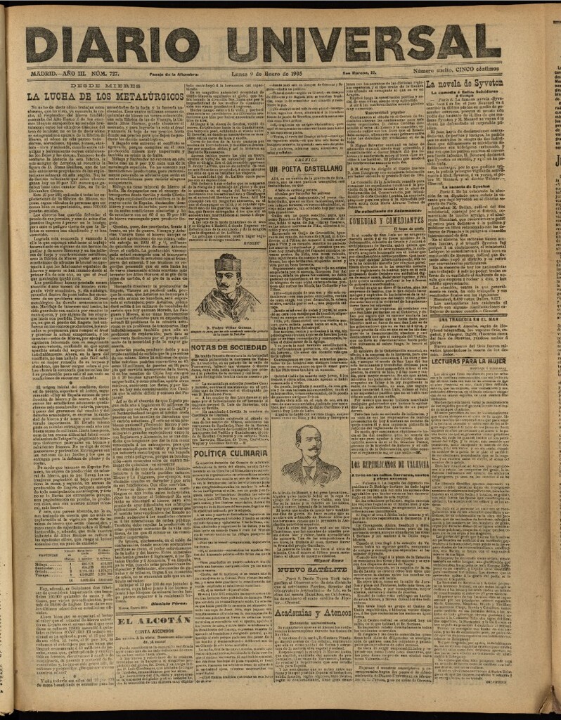 Miniatura de Diario Universal del 9 de enero de 1905, edición de tarde
