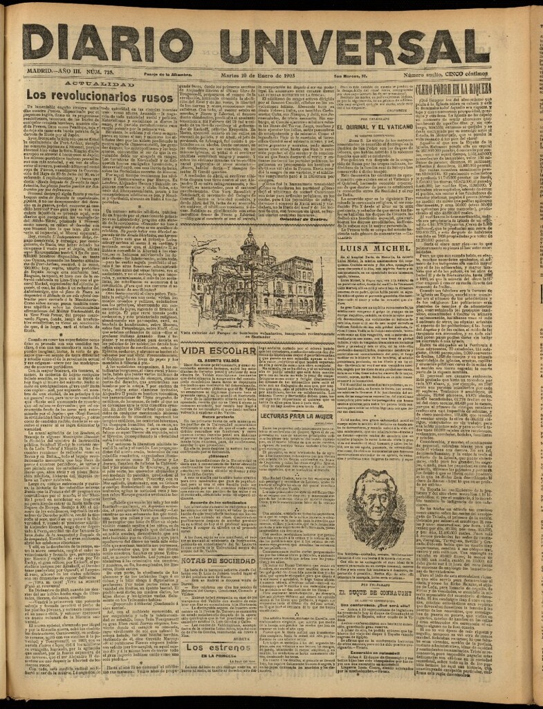 Miniatura de Diario Universal del 10 de enero de 1905, edición de noche