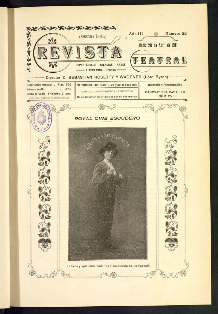 Miniatura de Revista Teatral, Literaria, Científica, de Bellas Artes y Espectáculos. Segunda época. Nº 65