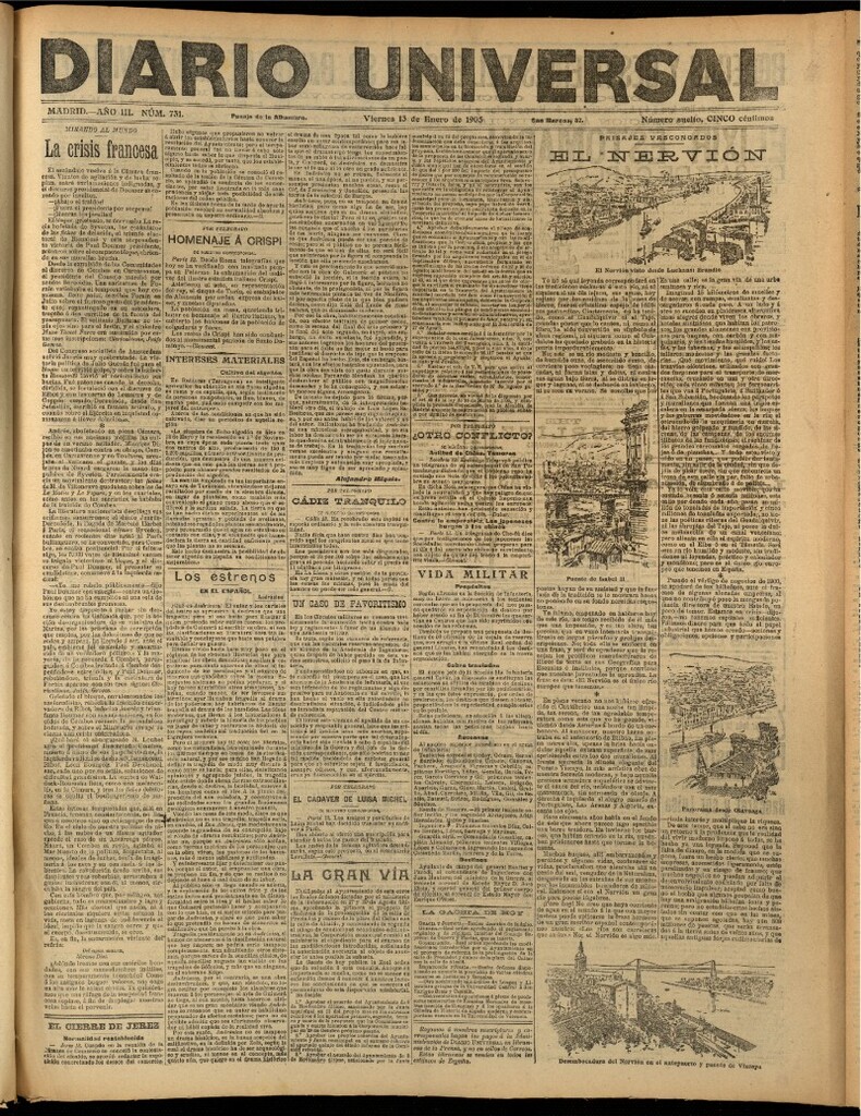 Miniatura de Diario Universal del 13 de enero de 1905, edición de noche