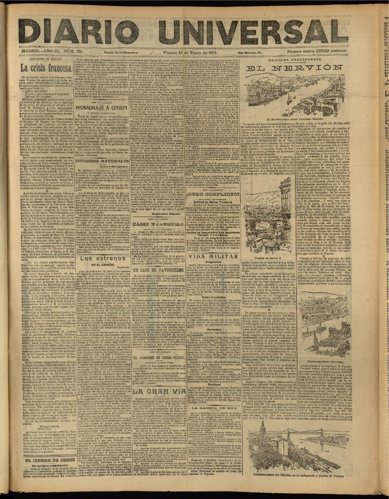 Miniatura de Diario Universal del 13 de enero de 1905, edición de tarde