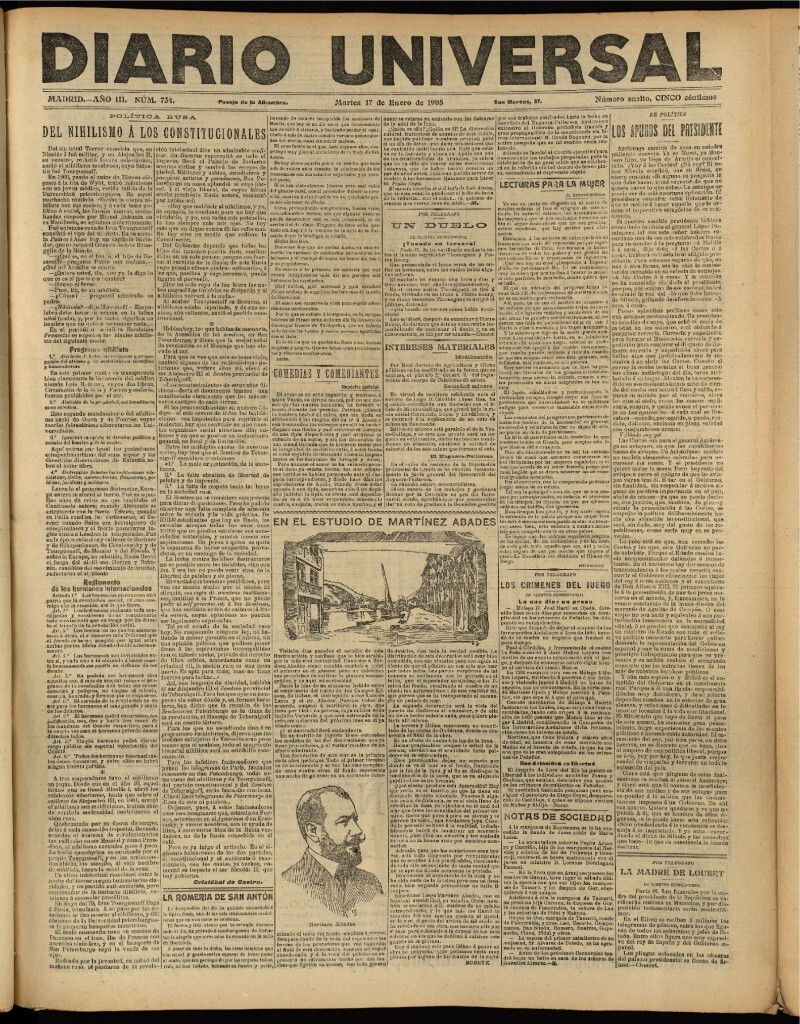 Miniatura de Diario Universal del 17 de enero de 1905, edición de tarde