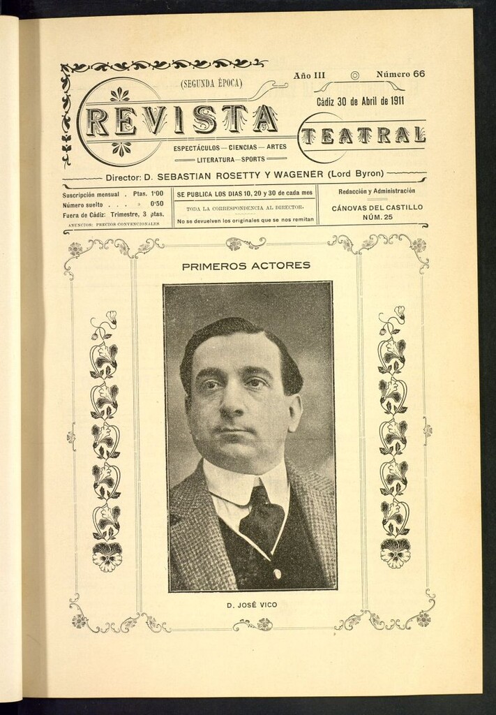 Miniatura de Revista Teatral, Literaria, Científica, de Bellas Artes y Espectáculos. Segunda época. Nº 66