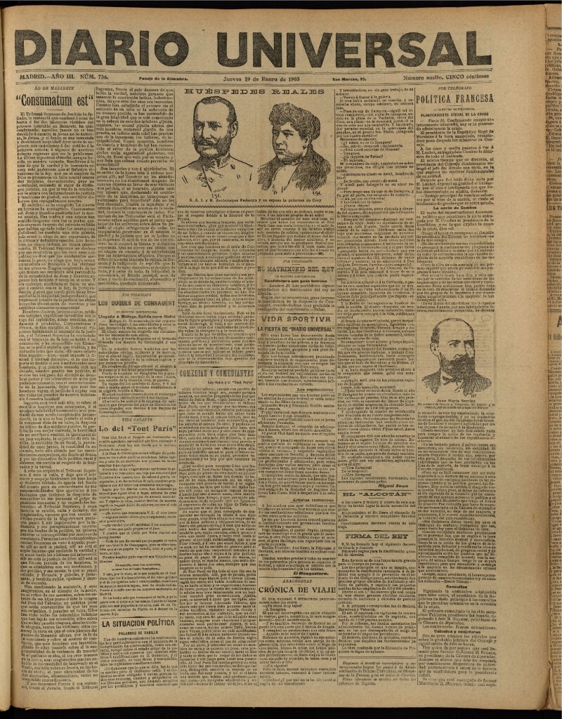Miniatura de Diario Universal del 19 de enero de 1905, edición de tarde