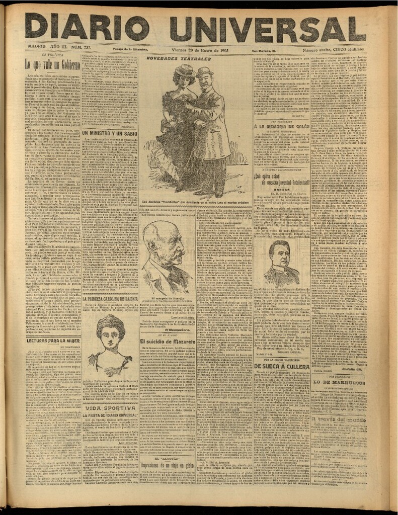 Miniatura de Diario Universal del 20 de enero de 1905, edición de noche