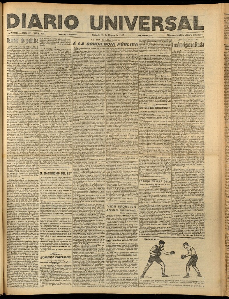 Miniatura de Diario Universal del 21 de enero de 1905, edición de noche