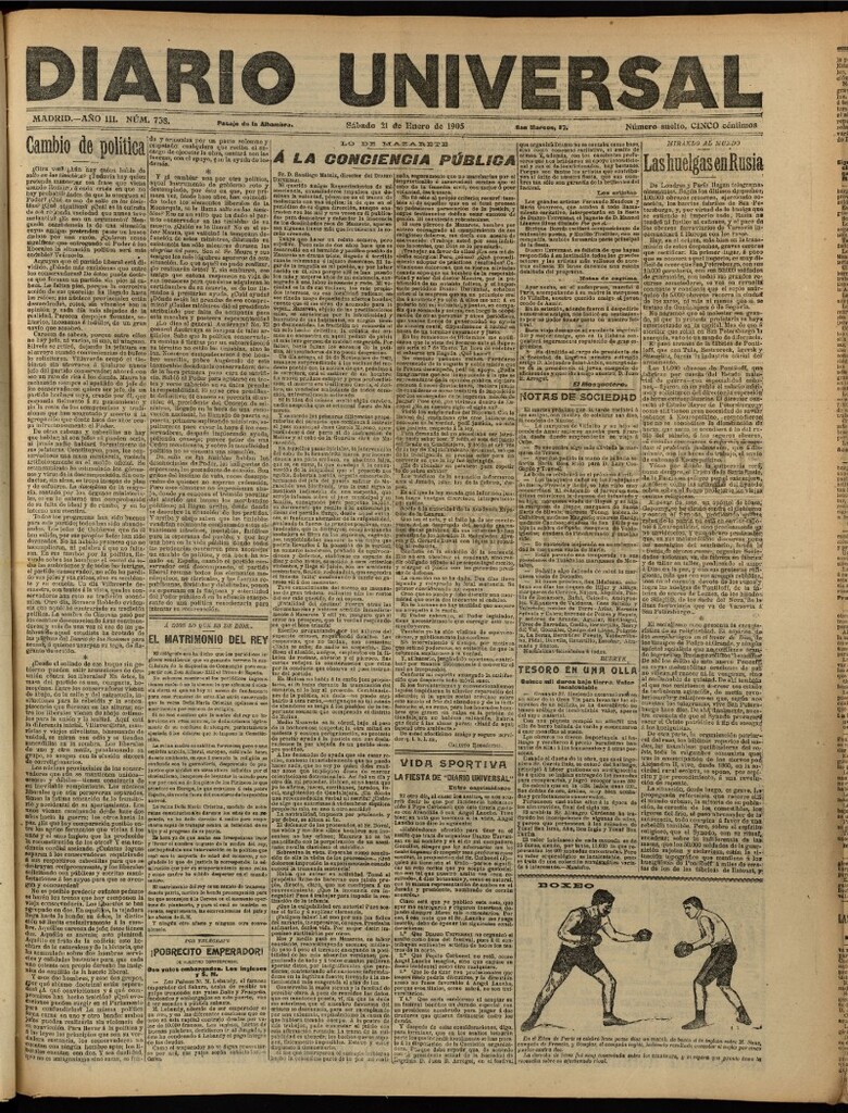 Miniatura de Diario Universal del 21 de enero de 1905, edición de tarde