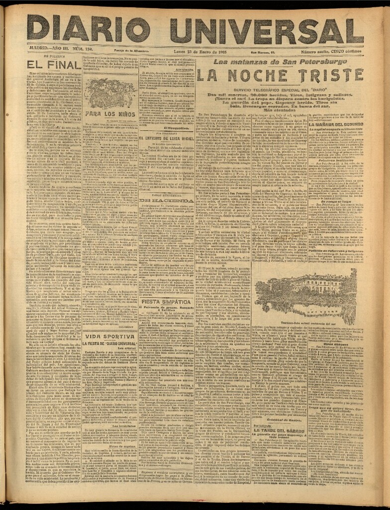 Miniatura de Diario Universal del 23 de enero de 1905, edición de noche