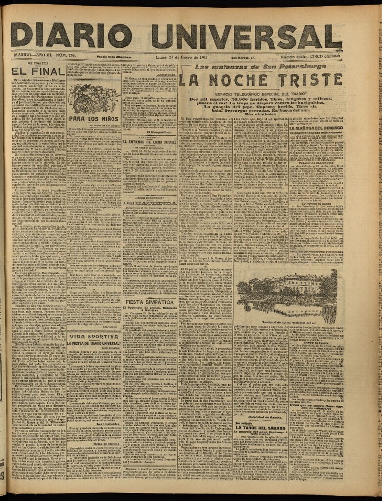 Miniatura de Diario Universal del 23 de enero de 1905, edición de tarde
