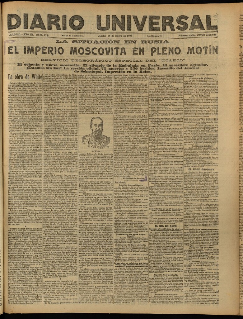 Miniatura de Diario Universal del 24 de enero de 1905, edición de tarde